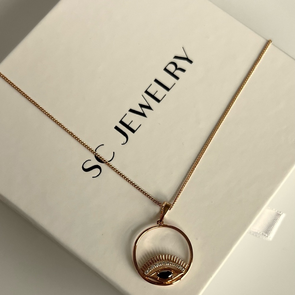 LAST ONE Evil Eye Necklace 18k Gold Color with Black Zircon Luxury Jewelry - Picture 8 of 8